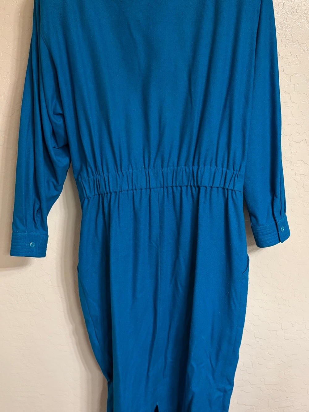 Vintage NaturElle 100% Silk Teal Midi Dress + Georgiou Scarf Set Size L - Picture 12 of 13